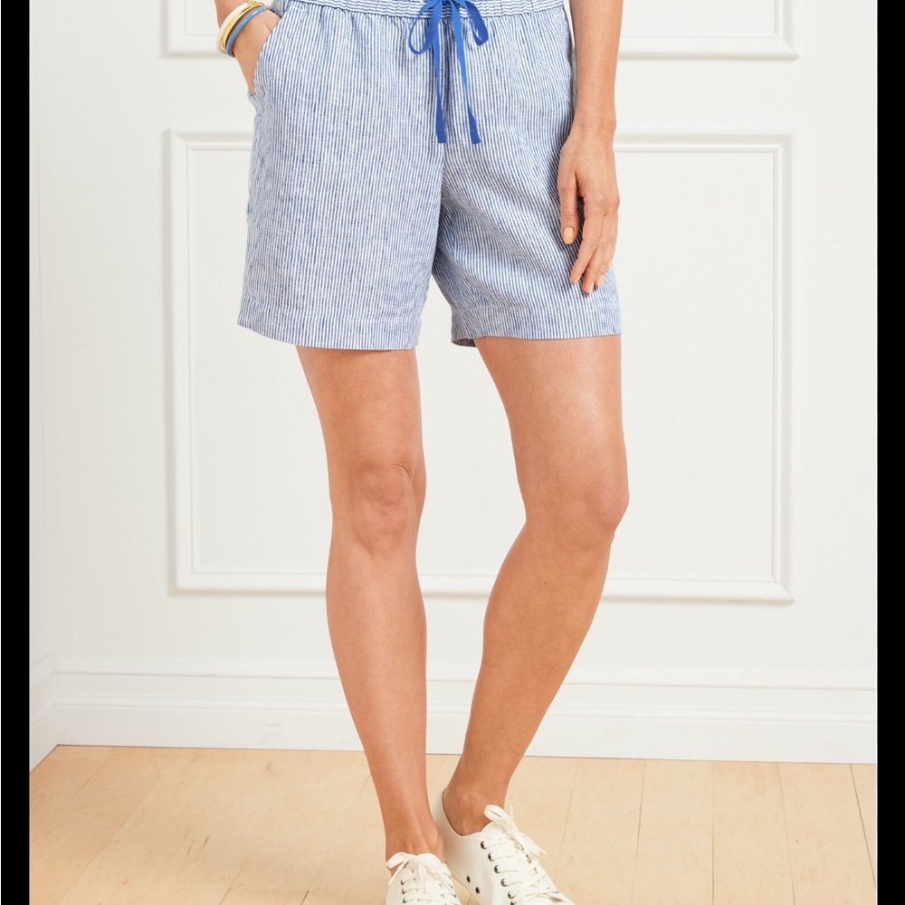 Talbots Blue and White Striped Drawstring Women’s Shorts Linen Sz2X - Picture 7 of 8